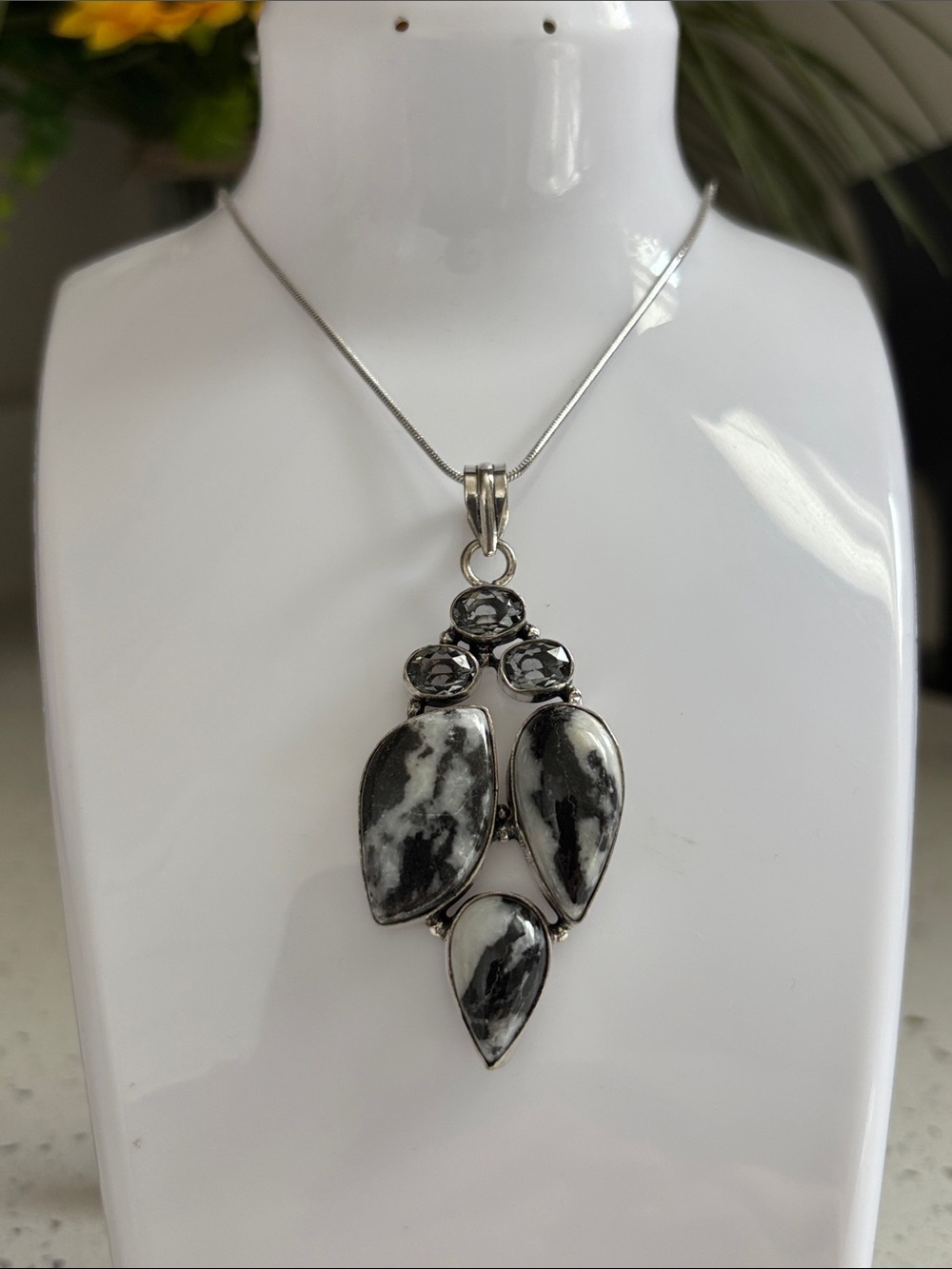 Buffalo Turquoise & White Topaz Gemstone Handmade Pendant Necklace